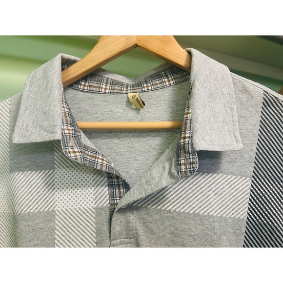 Pinkmarco Mens Gray Plaid Polo Shirt Short Sleeve Casual Size L - Picture 5 of 6